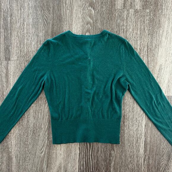 White House Black Market Green Button Cardigan Long Sleeve Crew Soft Knit GUC - Picture 5 of 10
